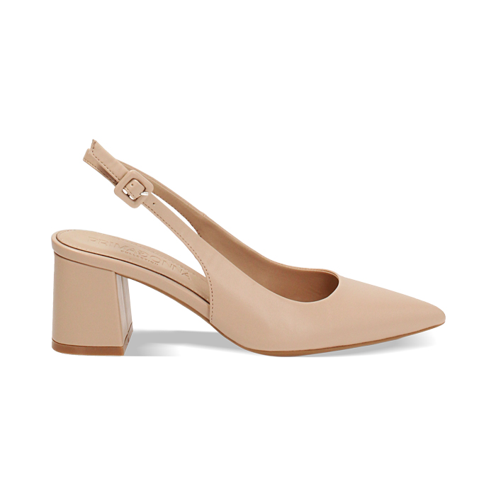 Décolleté slingback donna beige, tacco largo 6,5 cm