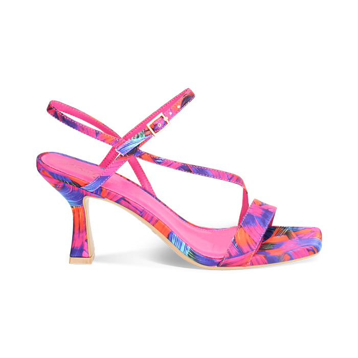 Sandalo donna multicolor-blu arancio in raso, tacco 7,5 cm