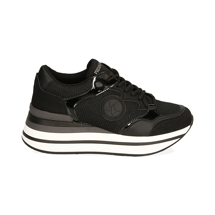 Sneakers en tissu noir, plateforme 4,5 cm 