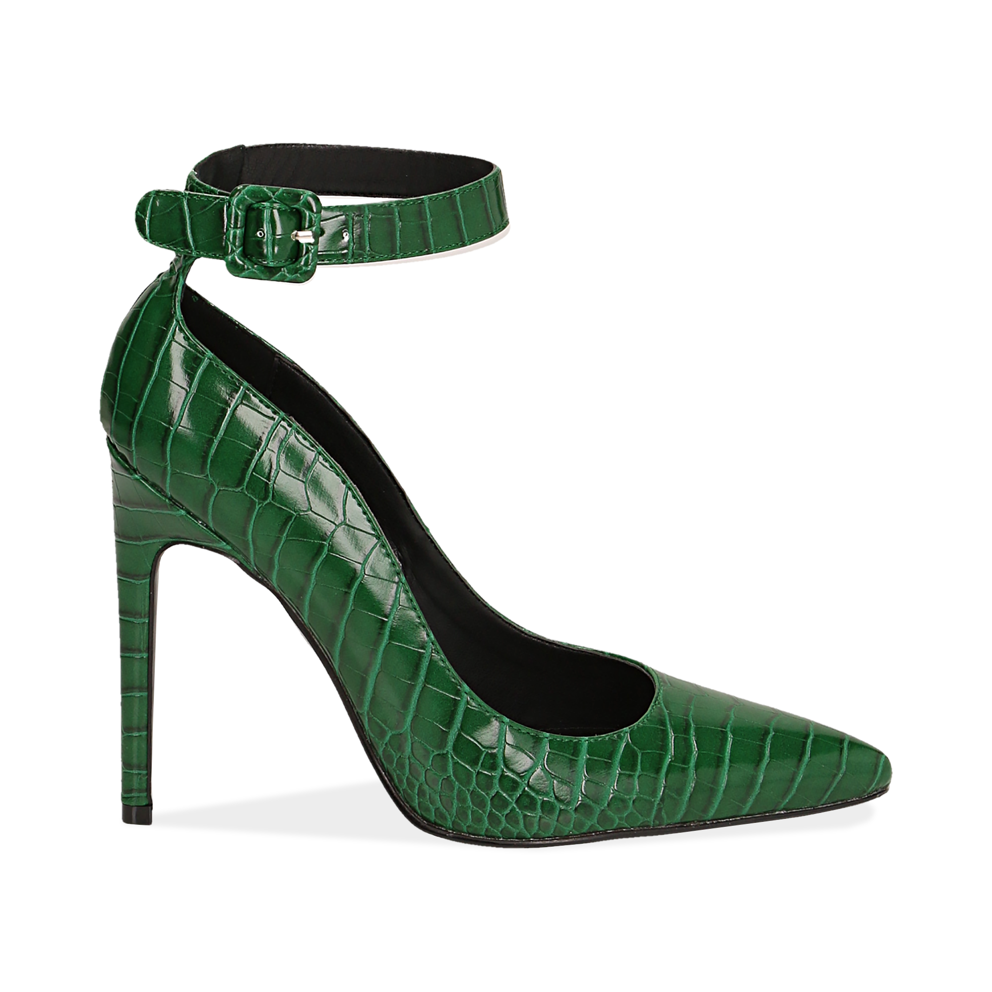 Decollete Verdi In Eco Pelle Effetto Coccodrillo Tacco 11 Cm