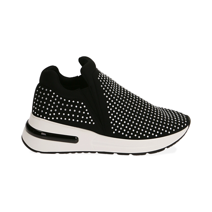 Slip-on nero/bianco in lycra con strass
