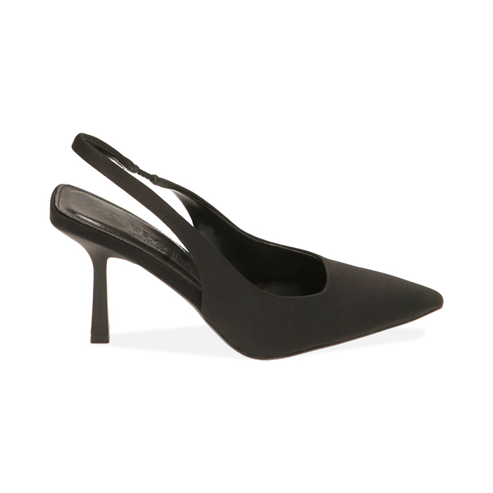 Décolleté slingback nere in lycra, tacco 8,5 cm