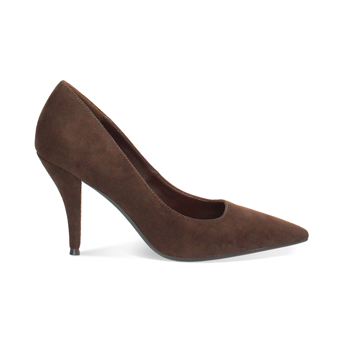 Escarpin en microfibre brun foncé avec talon de 9 cm