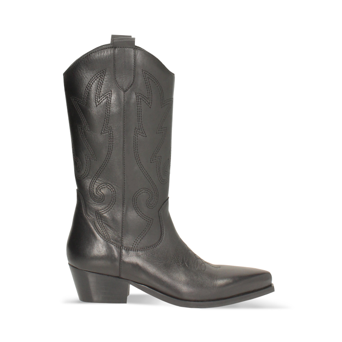 Bottes en cuir noir avec talon de 4,5 cm