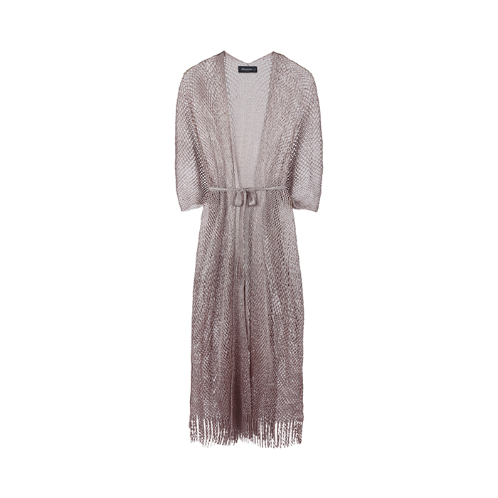 Poncho donna champagne in tessuto con cintura