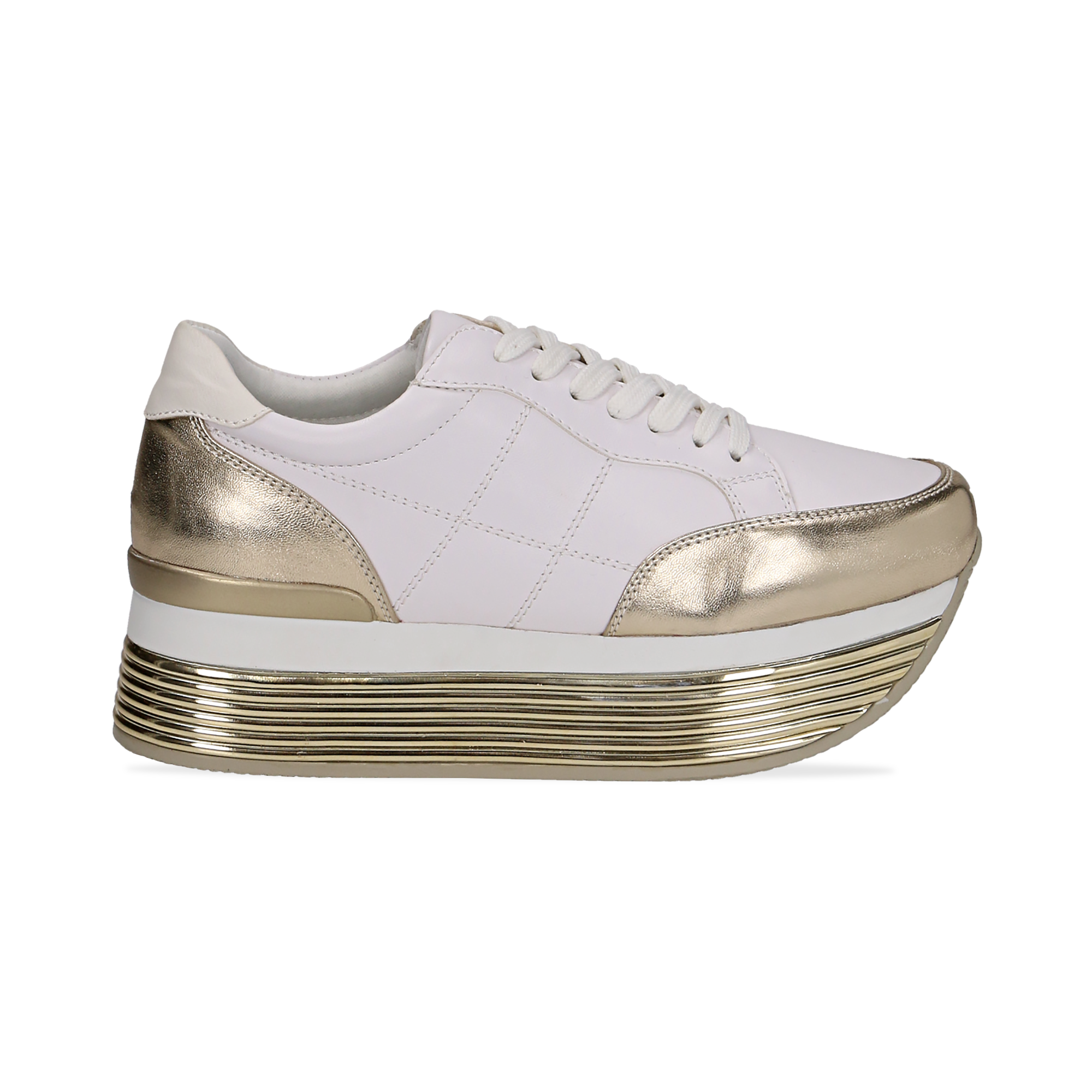 Sneakers bianche in eco-pelle con platform oro donna | Primadonna Collection