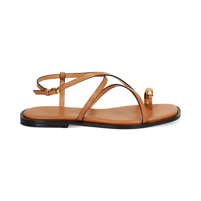 Sandales plates femme cognac
