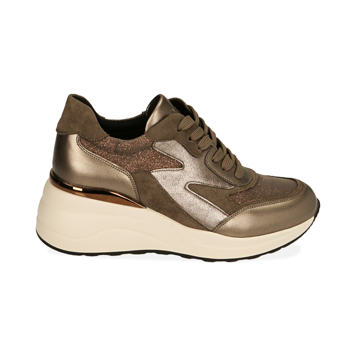 Sneakers taupe in tessuto, zeppa 6 cm 