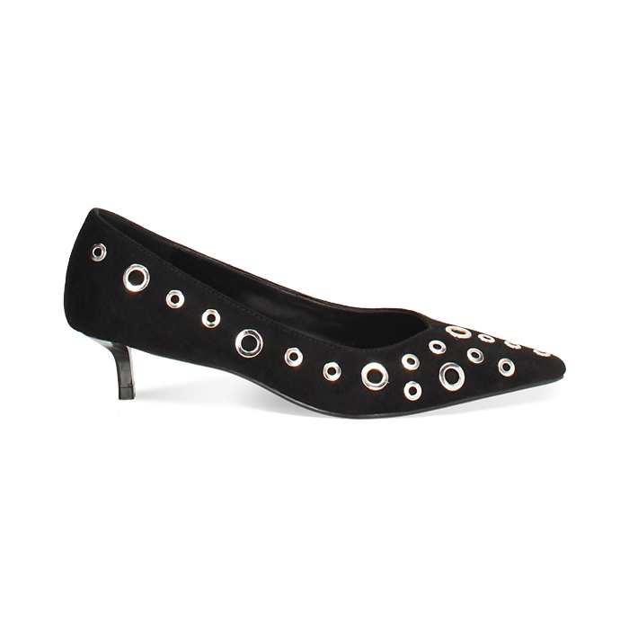 Escarpin noir en microfibre avec clous, talon 4,2 cm