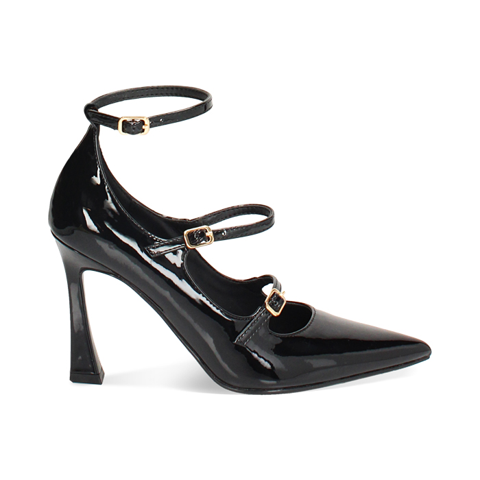 Décolleté nere in vernice con braccialetti, tacco 9,5 cm