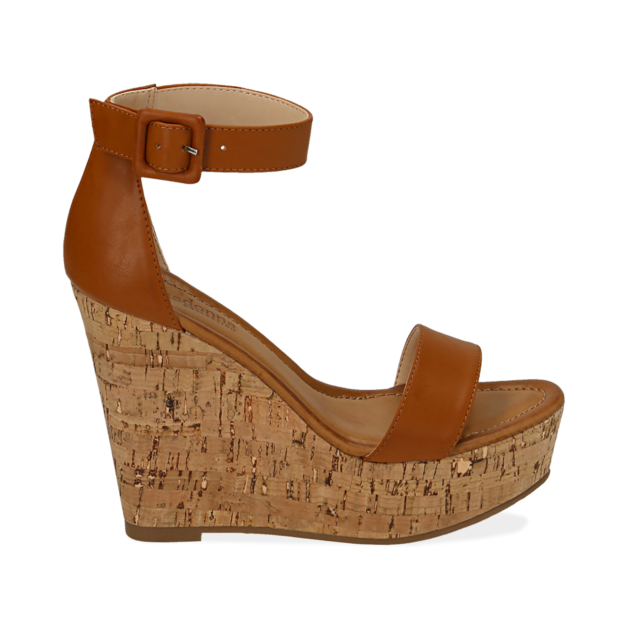 Sandali cuoio in eco-pelle, zeppa 12 cm | Primadonna Collection