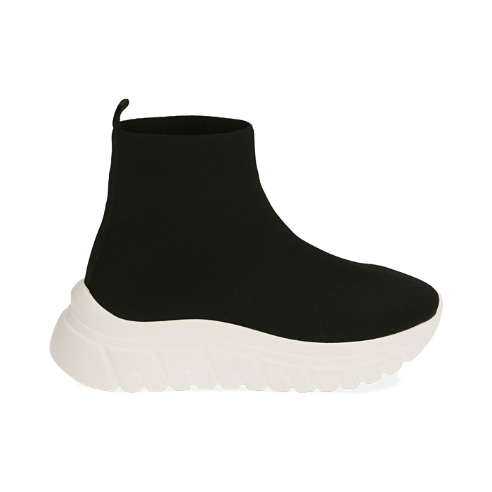 Slip-on nere in tessuto, zeppa 5 cm 