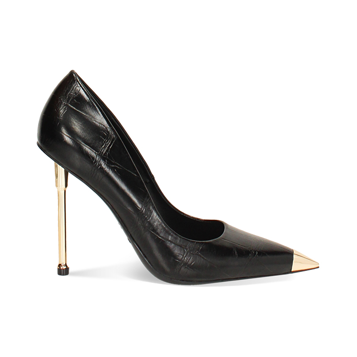 Décolleté nera con stampa cocco tacco 11 cm