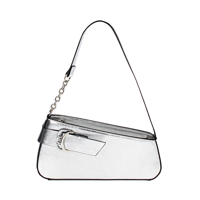 Mini bag donna argento in laminato con fibbia