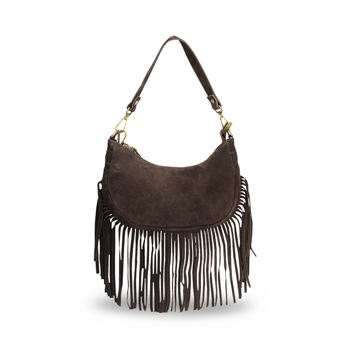 Mini bag testa di moro in camoscio con frange