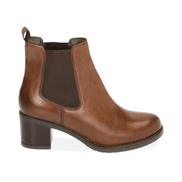 Chelsea boots cognac in pelle, tacco 6 cm 