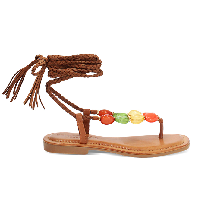 Sandalias planas mujer cognac