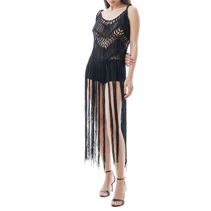 Copricostume nero con frange