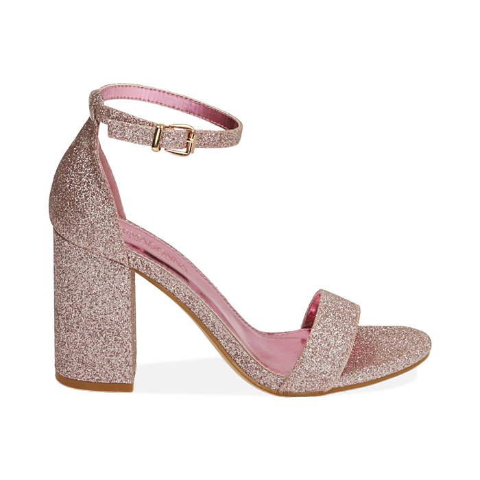 Sandali rosa glitter, tacco 9 cm 