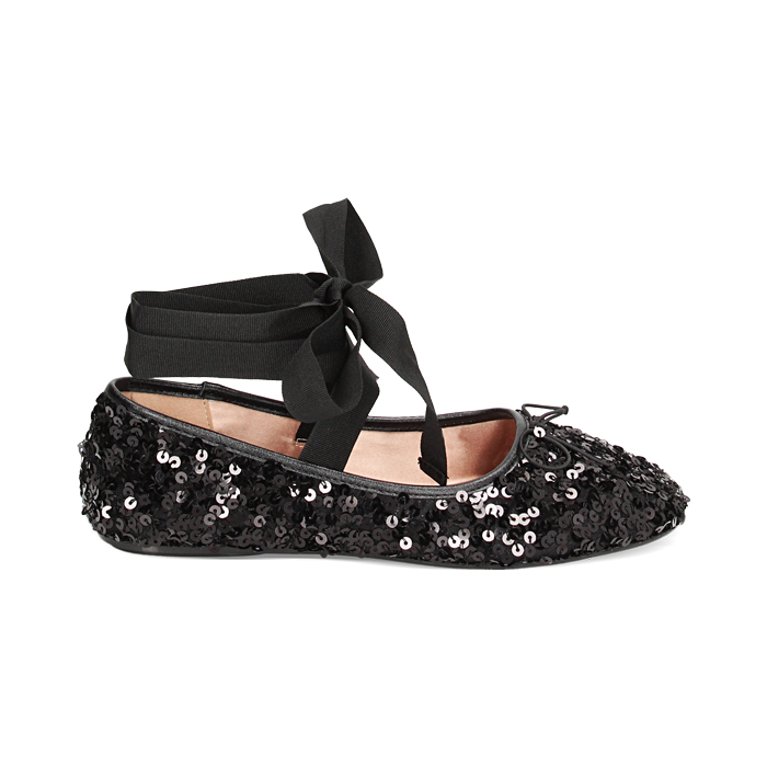 Ballerine lace-up nere in paillettes