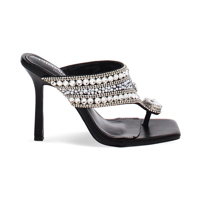 Mules open toe nero-argento tacco 10 cm