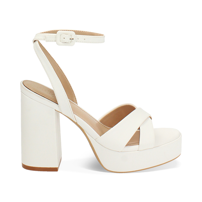 Sandalo donna bianco con plateux, tacco 11 cm