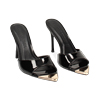 Mules open toe femme noires en vernis