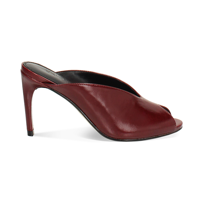 Mules open toe bordeaux con tacco 8,7 cm
