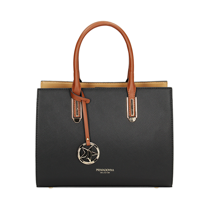 Borsa a mano nero-beige con zip