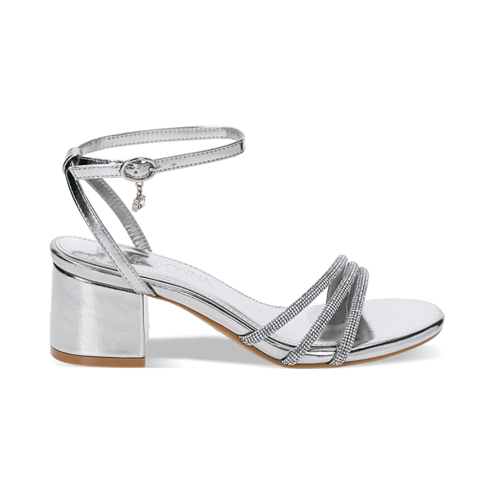 Sandalia con tacón para mujer plateado chic