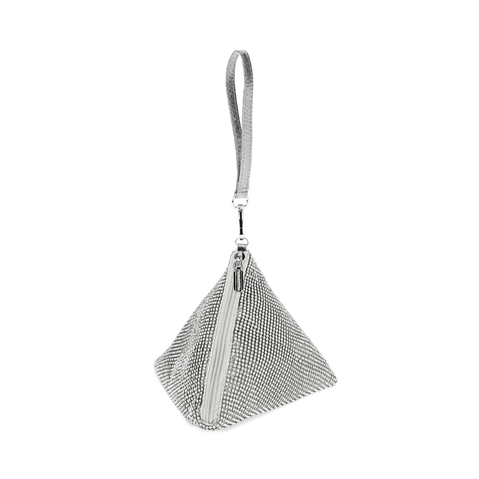 Mini bolsa de mujer plateada laminada con piedras