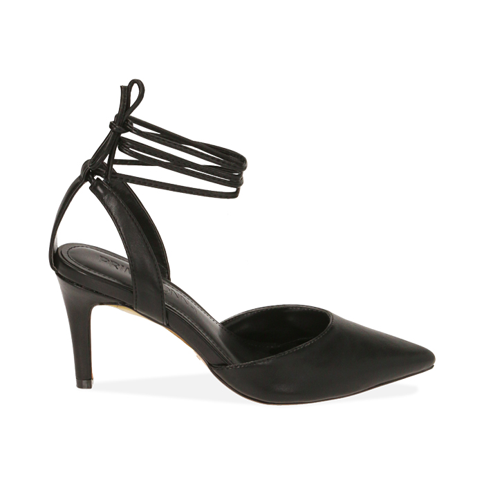 Slingback lace-up nere, tacco 8 cm