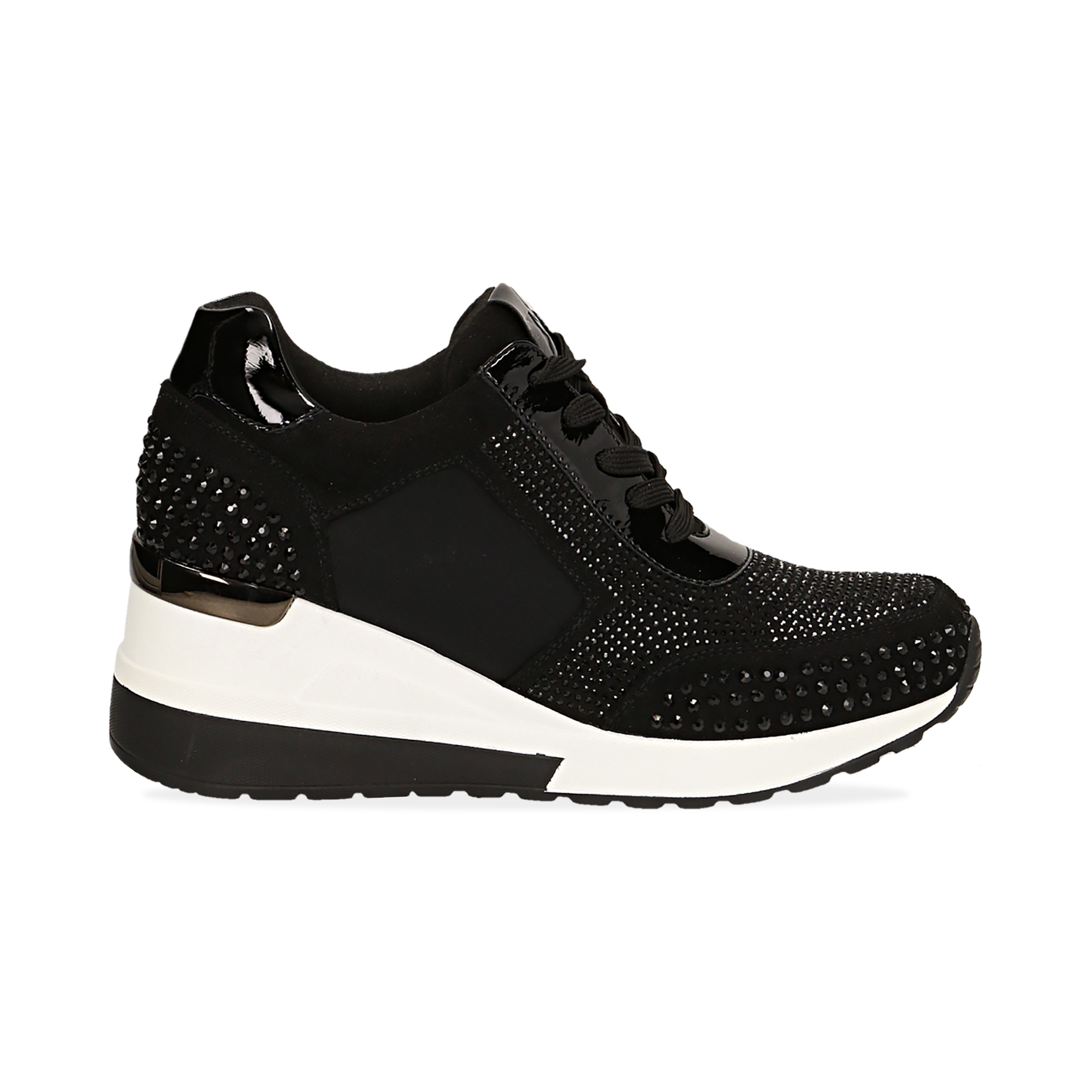 Leggere e comode sneakers nere in lycra con brillantini, zeppa 6 cm |  Primadonna Collection