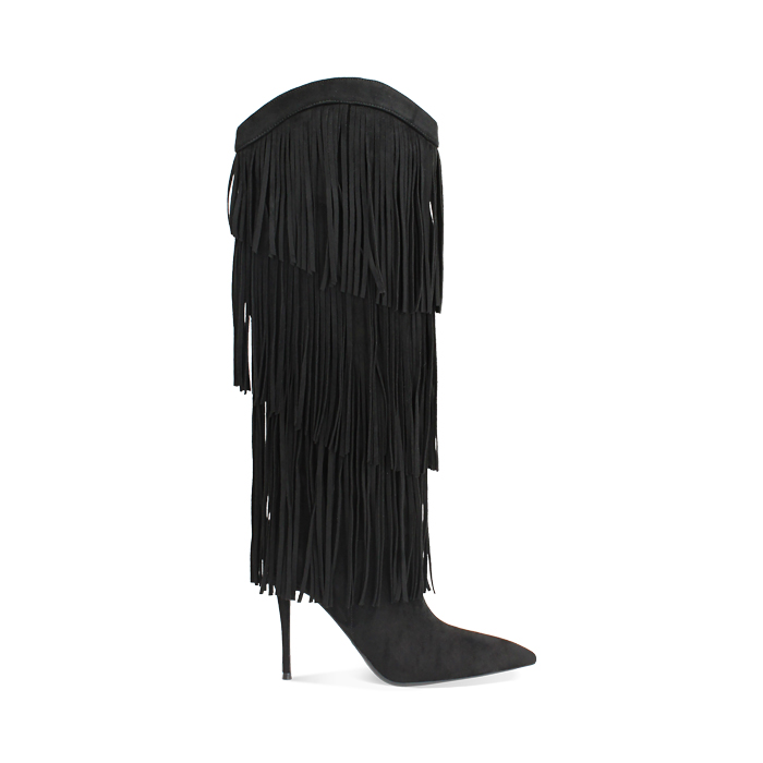 Bota negra de microfibra con tacón de 10,2 cm