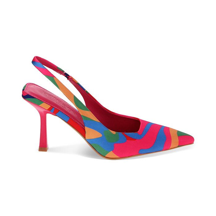 Décolleté slingback multicolor in raso, tacco 8,5 cm