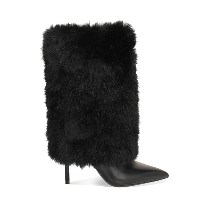 Bottines noires en fourrure synthétique avec talon de 10,7 cm