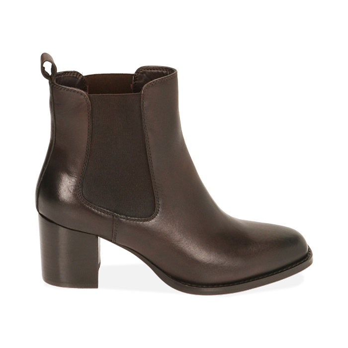 Chelsea boots testa di moro in pelle, tacco 6,5 cm 