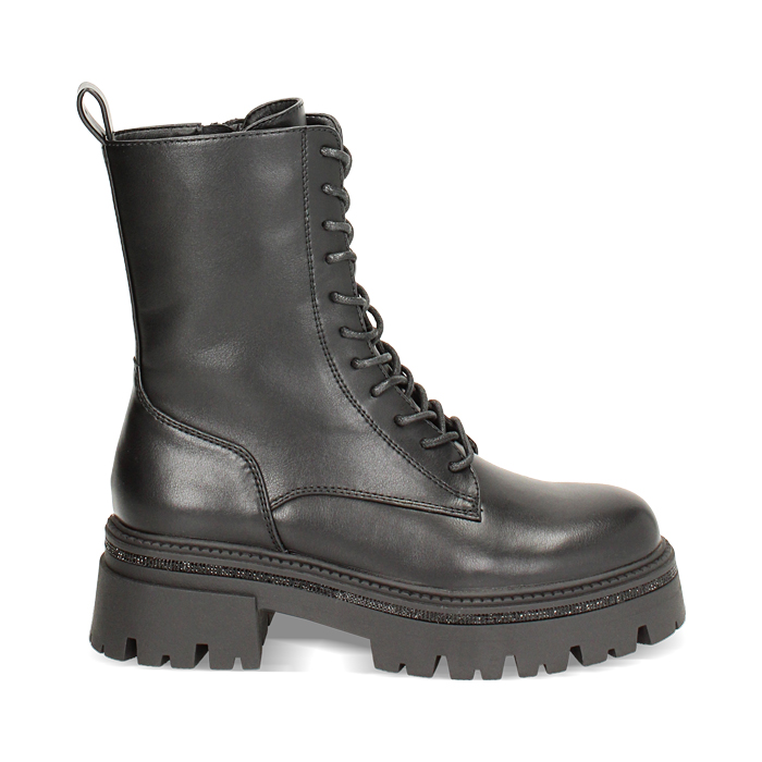 Anfibi neri con tacco in gomma di 6 cm