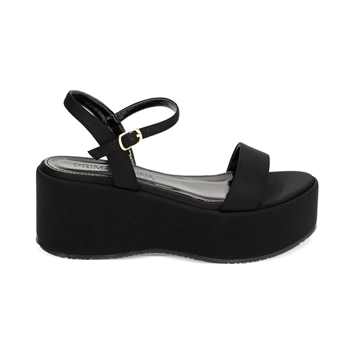 Sandales compensees femme noires en lycra Primadonna Collection