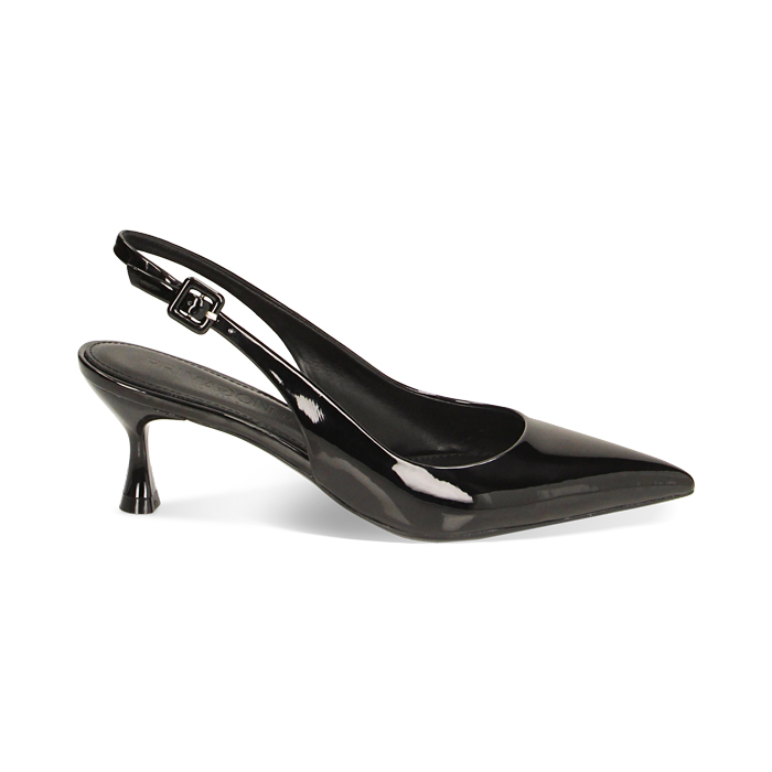 D&eacute;collet&eacute; slingback nere in vernice, tacco 6 cm