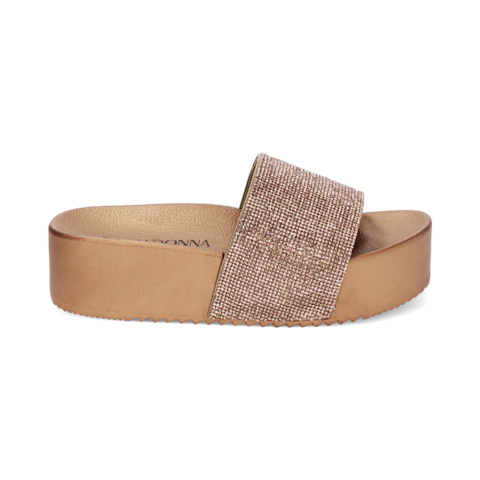 Sandalias de playa rosa-oro con piedras