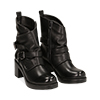 Biker boots neri con fibbie in eco-pelle, tacco 7 cm 