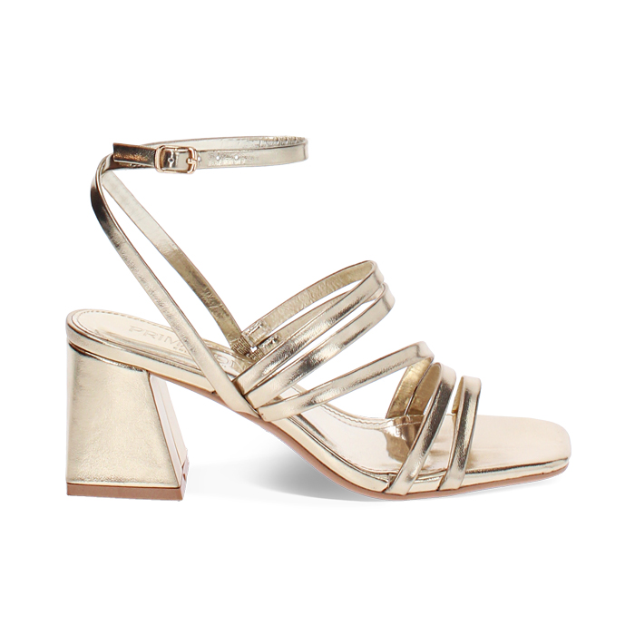 Sandalo donna oro, tacco largo 6,5 cm