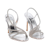 Sandalo donna argentato in laminato e strass, tacco 10,5 cm