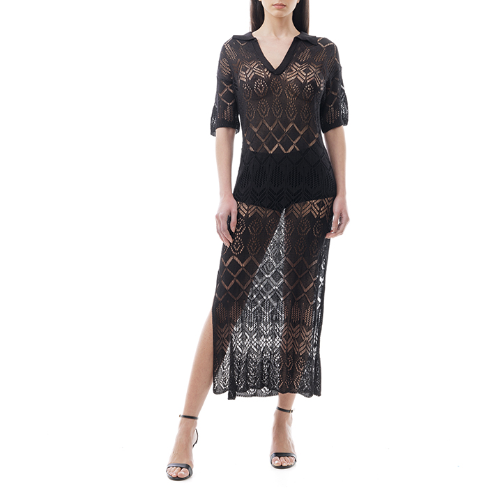 Vestito nero macramè mezza manica