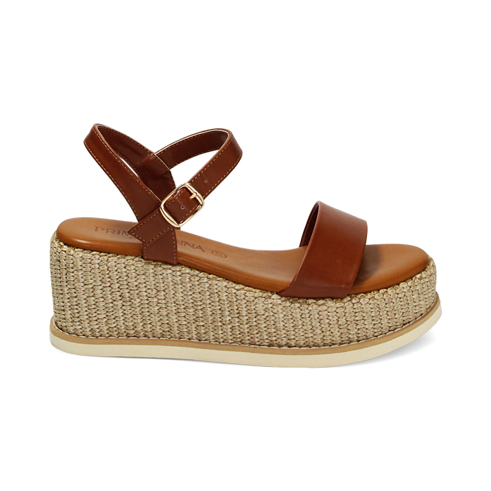 Zeppe marroni, platform rafia 6,5 cm