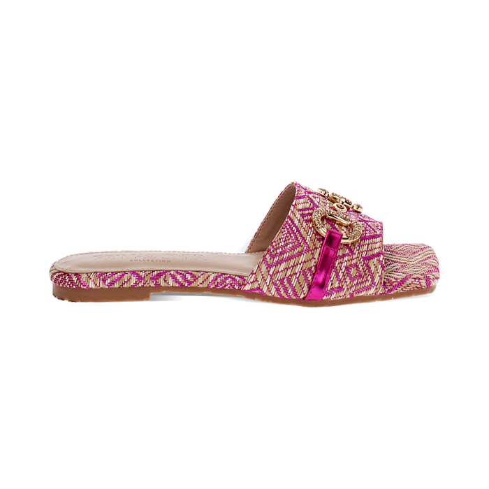 Sandalias planas mujer fucsias en rafia
