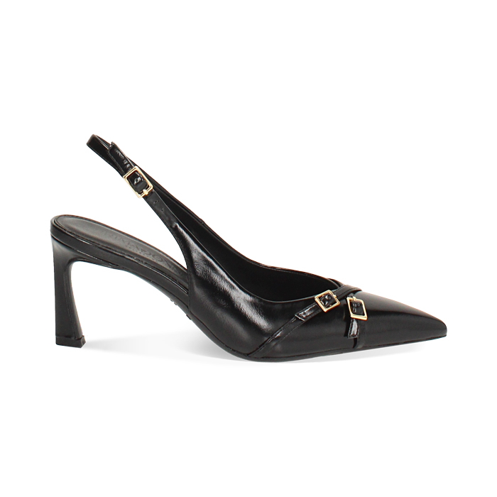 Décolleté slingback nera lucida con tacco di 7,5 cm