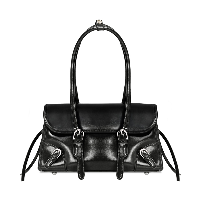 Borsa a mano nera con finiture lucide
