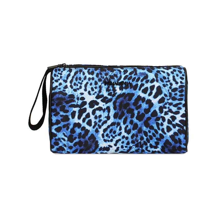 Trousse nero-blu stampa leopard